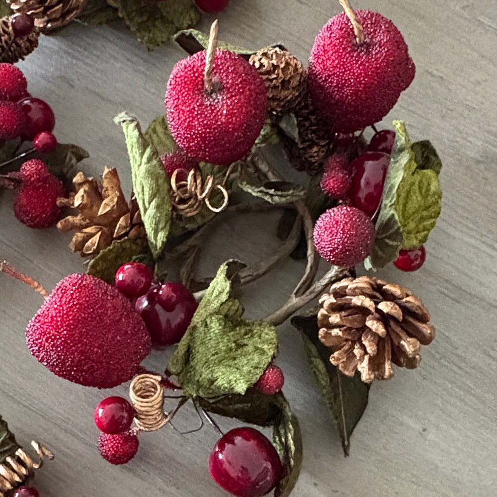Festive Red Berry and Pinecone candle rings bundle